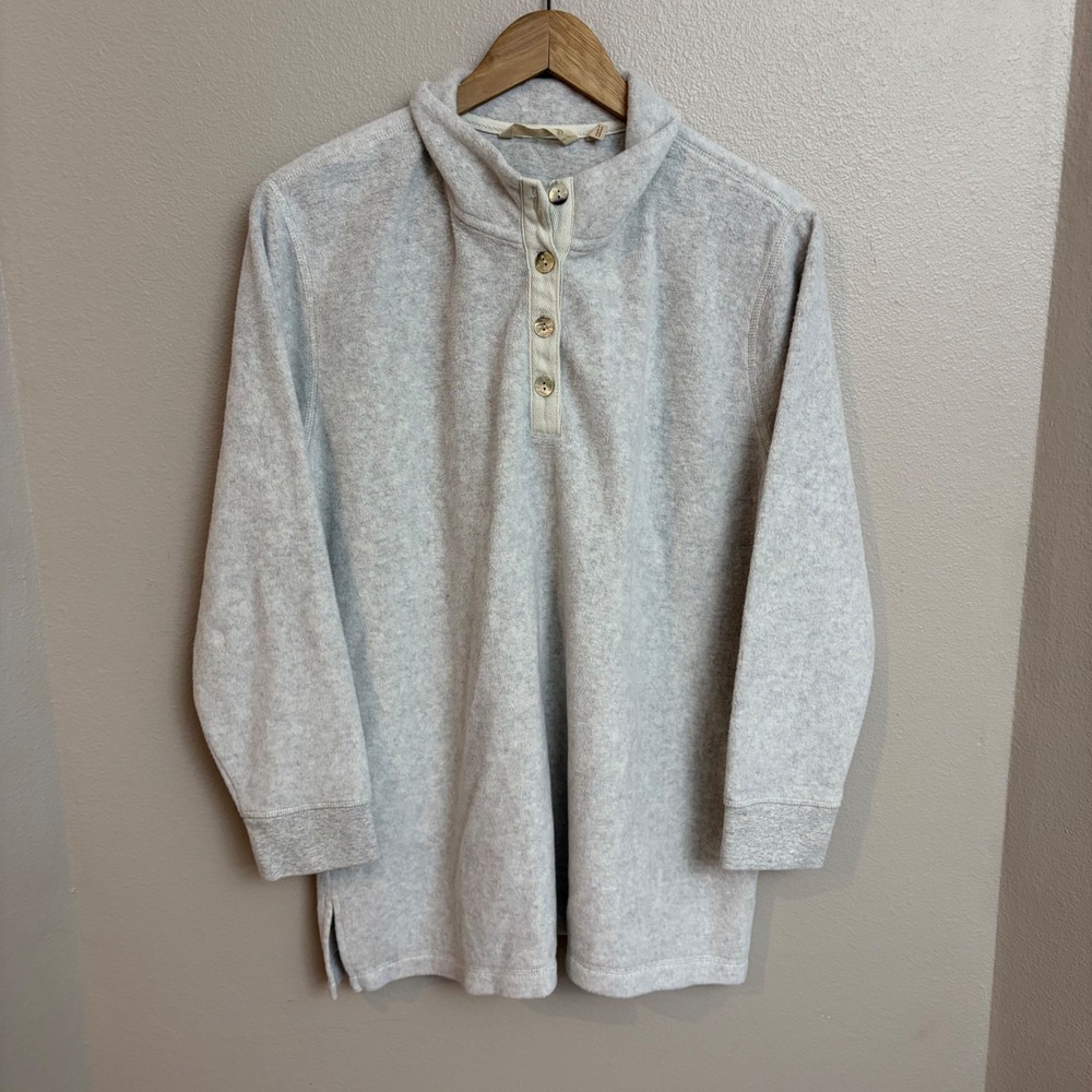 Soft Surroundings Fleece Pullover Top PXL Grey Long Sleeve Button Neck Tunic